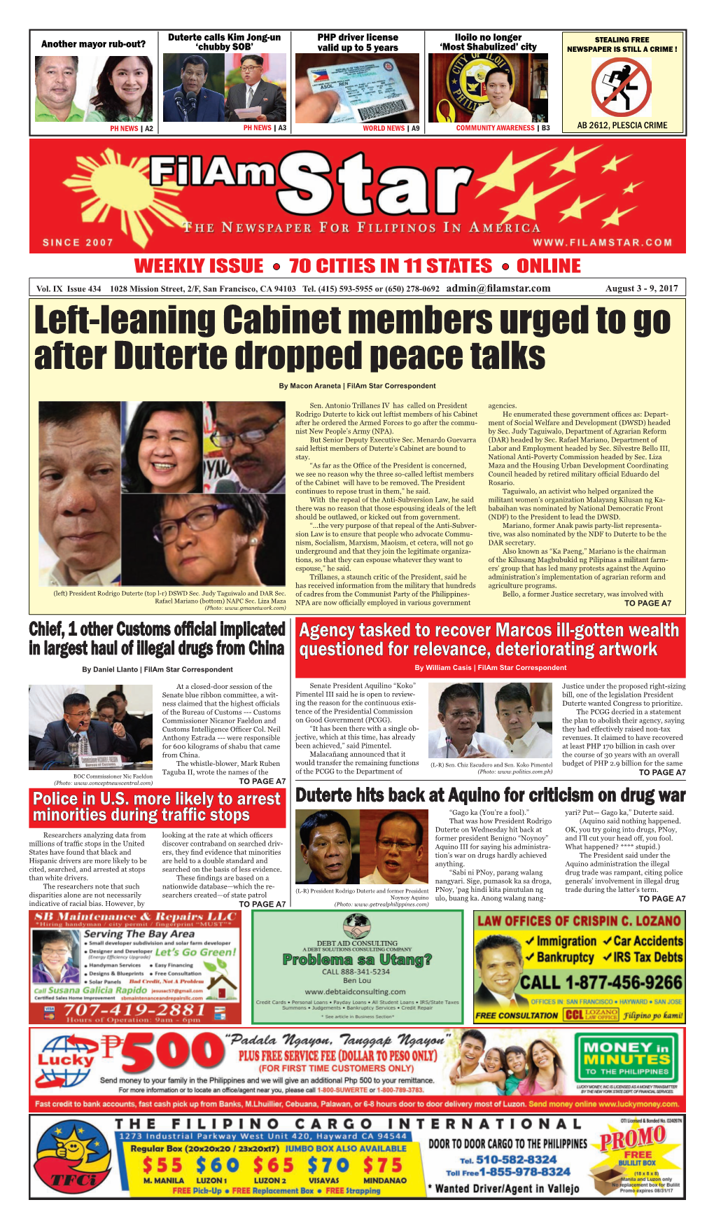 Left-Leaning Cabinet Members Urged to Go After Duterte Dropped Peace Talks by Macon Araneta | Filam Star Correspondent