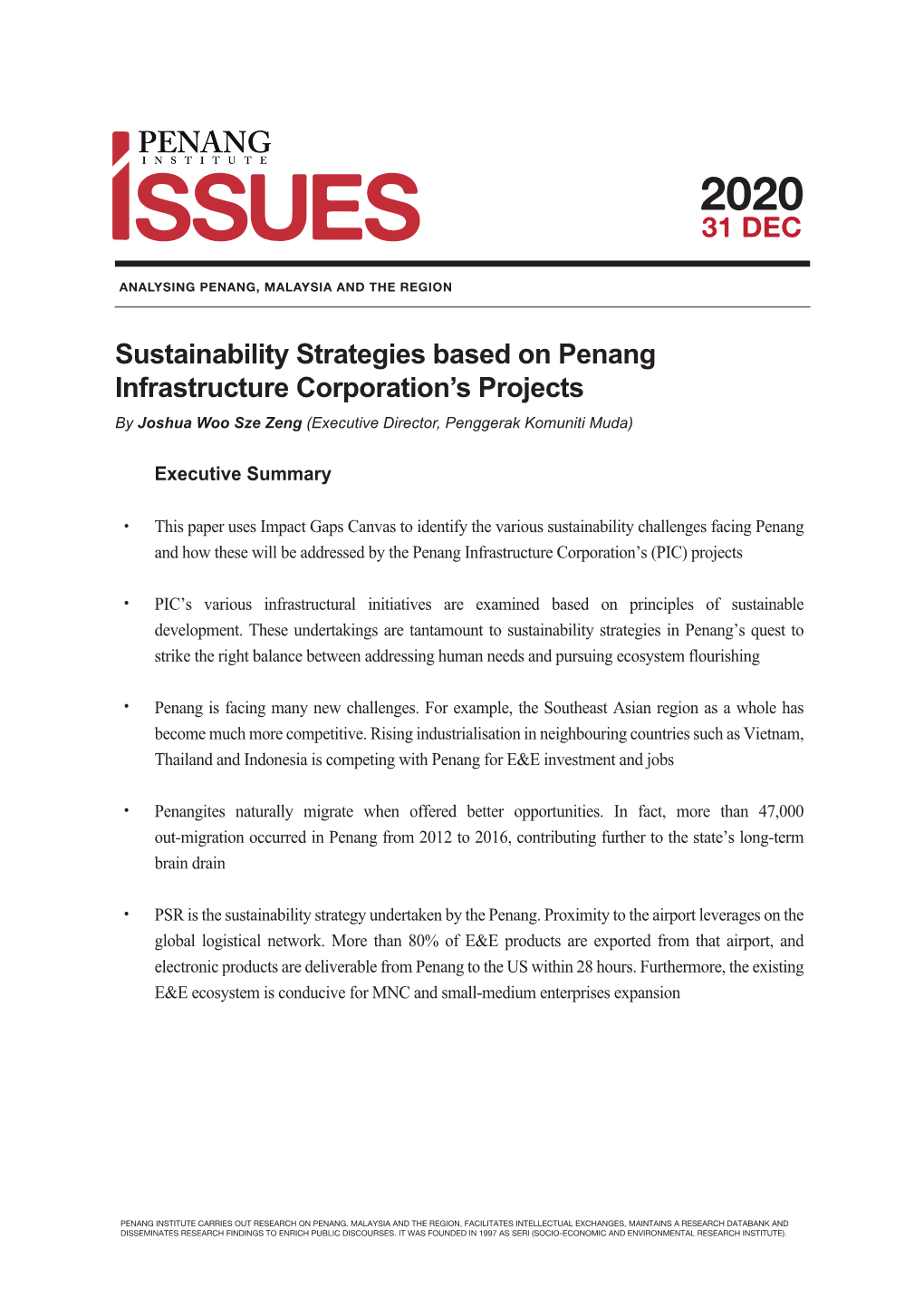 31 DEC Sustainability Strategies Based on Penang Infrastructure