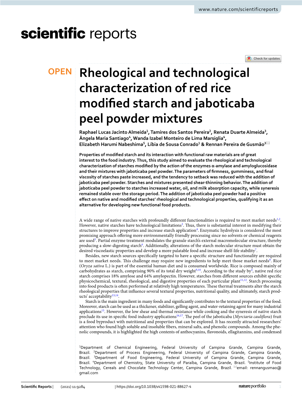 Rheological and Technological Characterization of Red Rice Modified Starch and Jaboticaba Peel Powder Mixtures