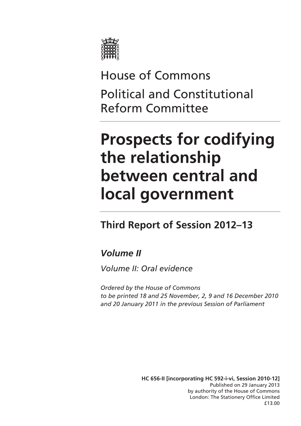 Prospects for Codifying the Relationship Between Central and Local Government