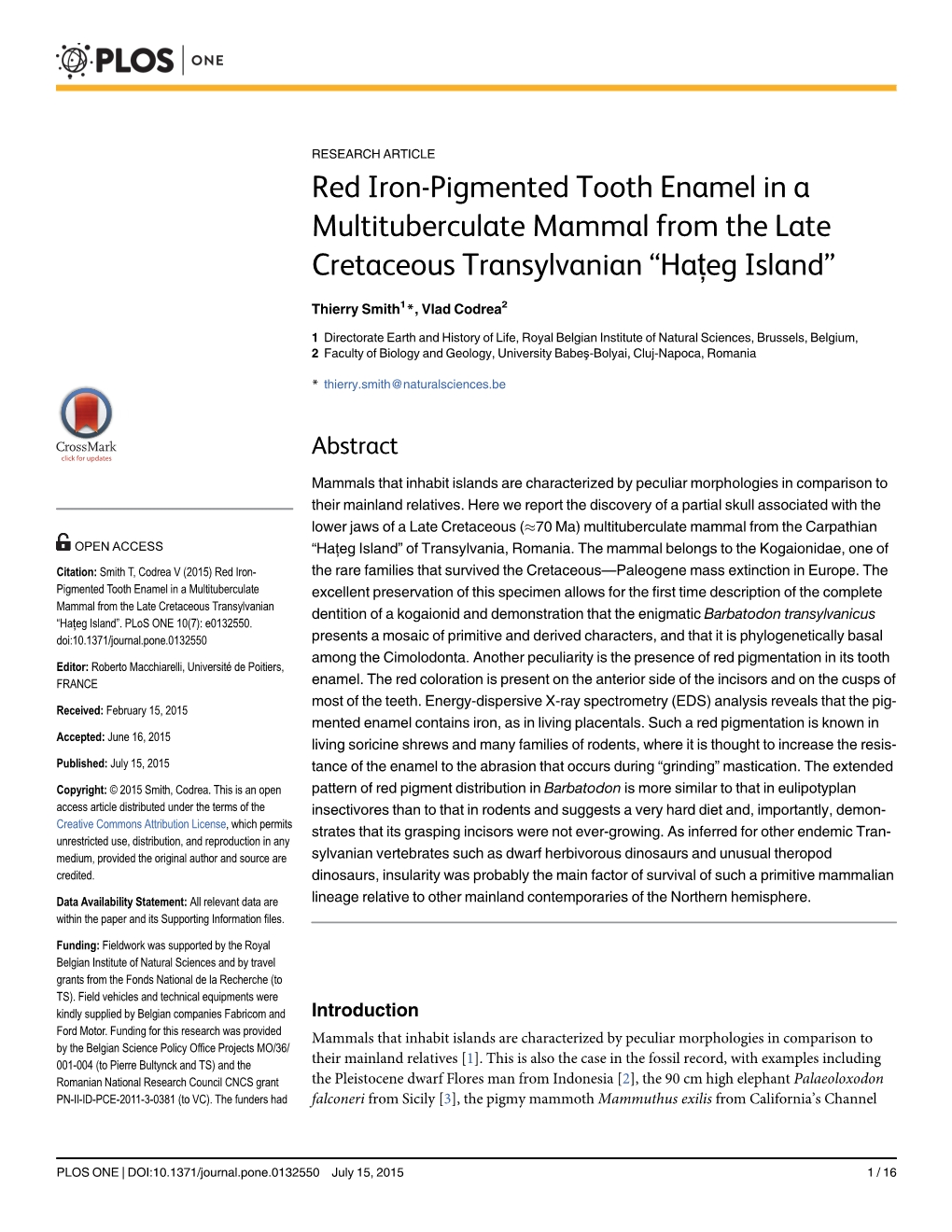 Red Iron-Pigmented Tooth Enamel in a Multituberculate Mammal from the Late Cretaceous Transylvanian “Haţeg Island”