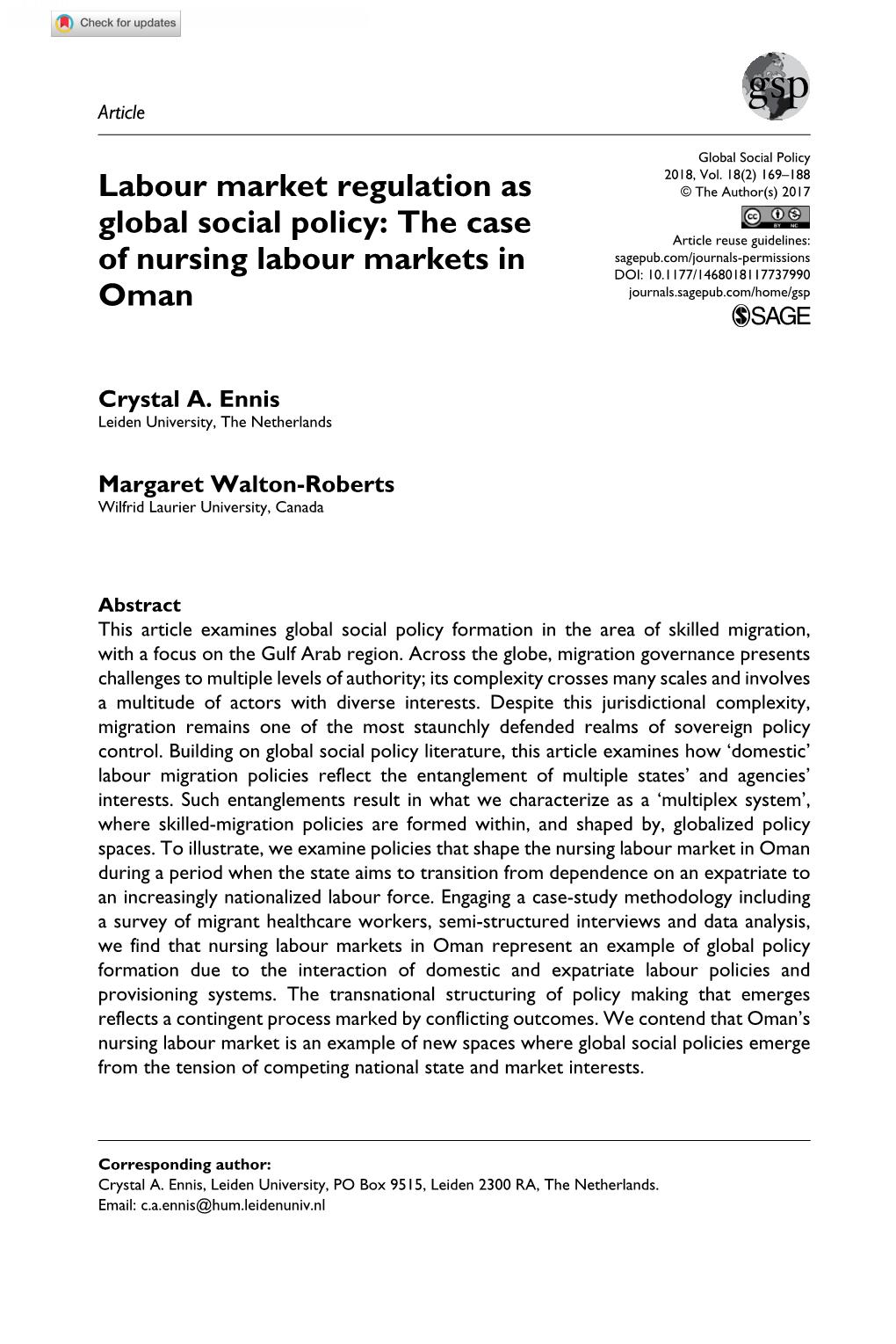 The Case of Nursing Labour Markets in Oman