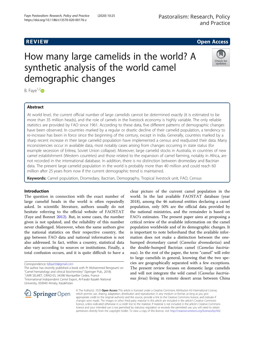 How Many Large Camelids in the World? a Synthetic Analysis of the World Camel Demographic Changes B