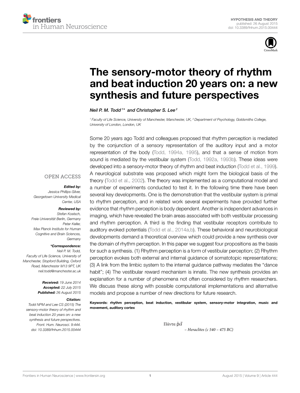 The Sensory-Motor Theory of Rhythm and Beat Induction 20 Years On: a New Synthesis and Future Perspectives