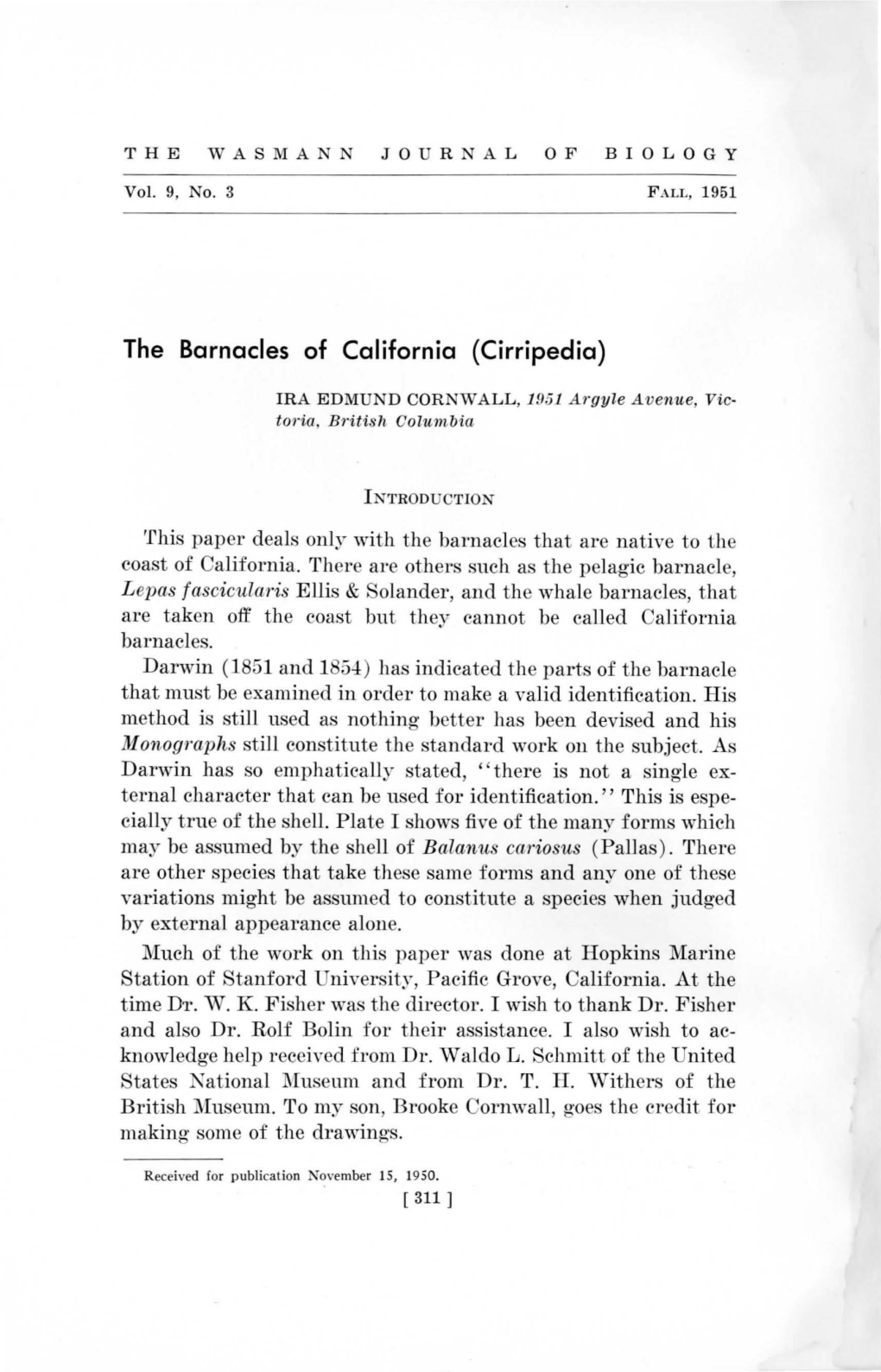The Barnacles of California (Cirripedia)