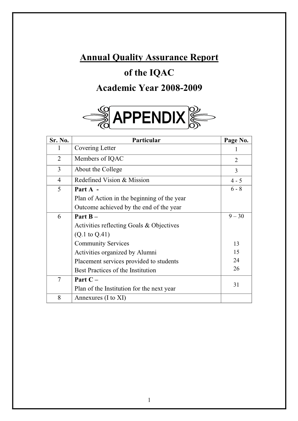 Annual Quality Assurance Report of the IQAC 2008-09