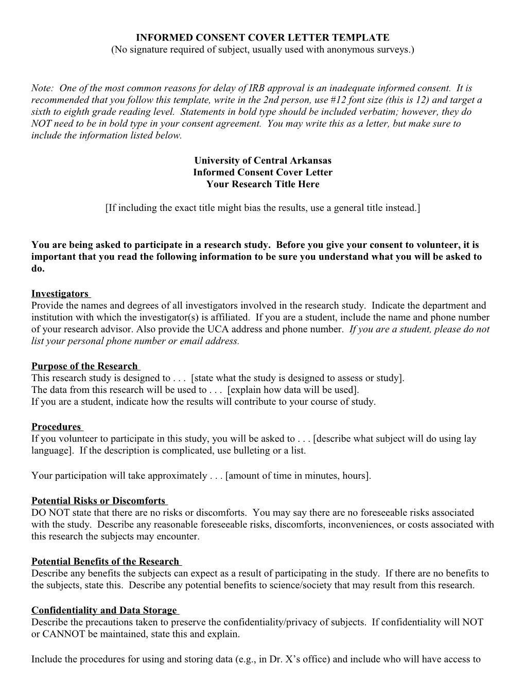 Informed Consent Cover Letter Template