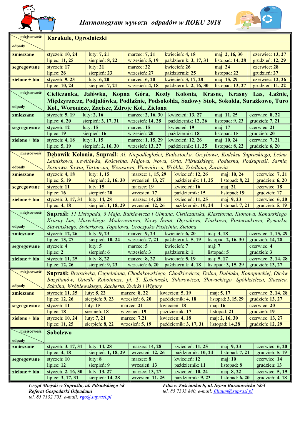 Harmonogram Wywozu Odpadów W ROKU 2018