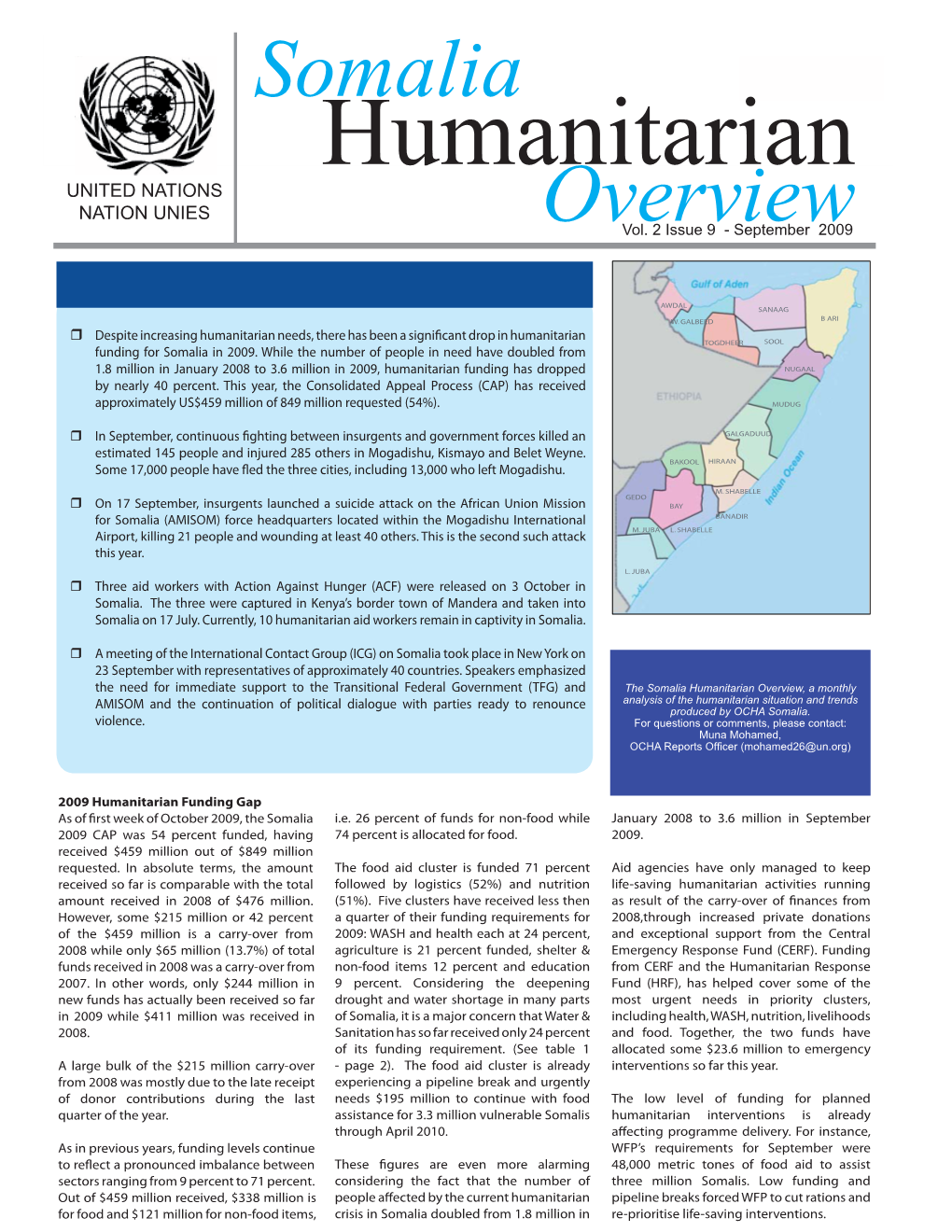 Somalia Humanitarian Overview September 2009.Indd