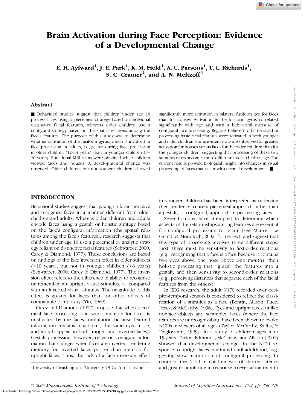 Brain Activation During Face Perception: Evidence of a Developmental Change