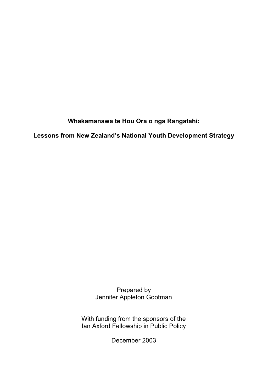 Lessons from New Zealand's National Youth Development Strategy