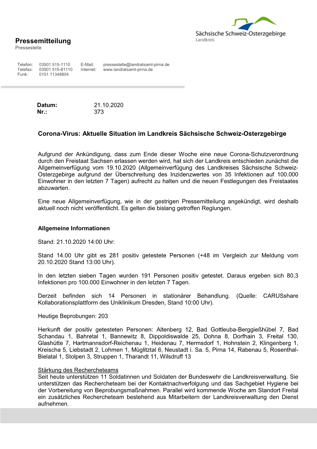 Aktuelle Situation Im Landkreis Sächsische Schweiz-Osterzgebirge