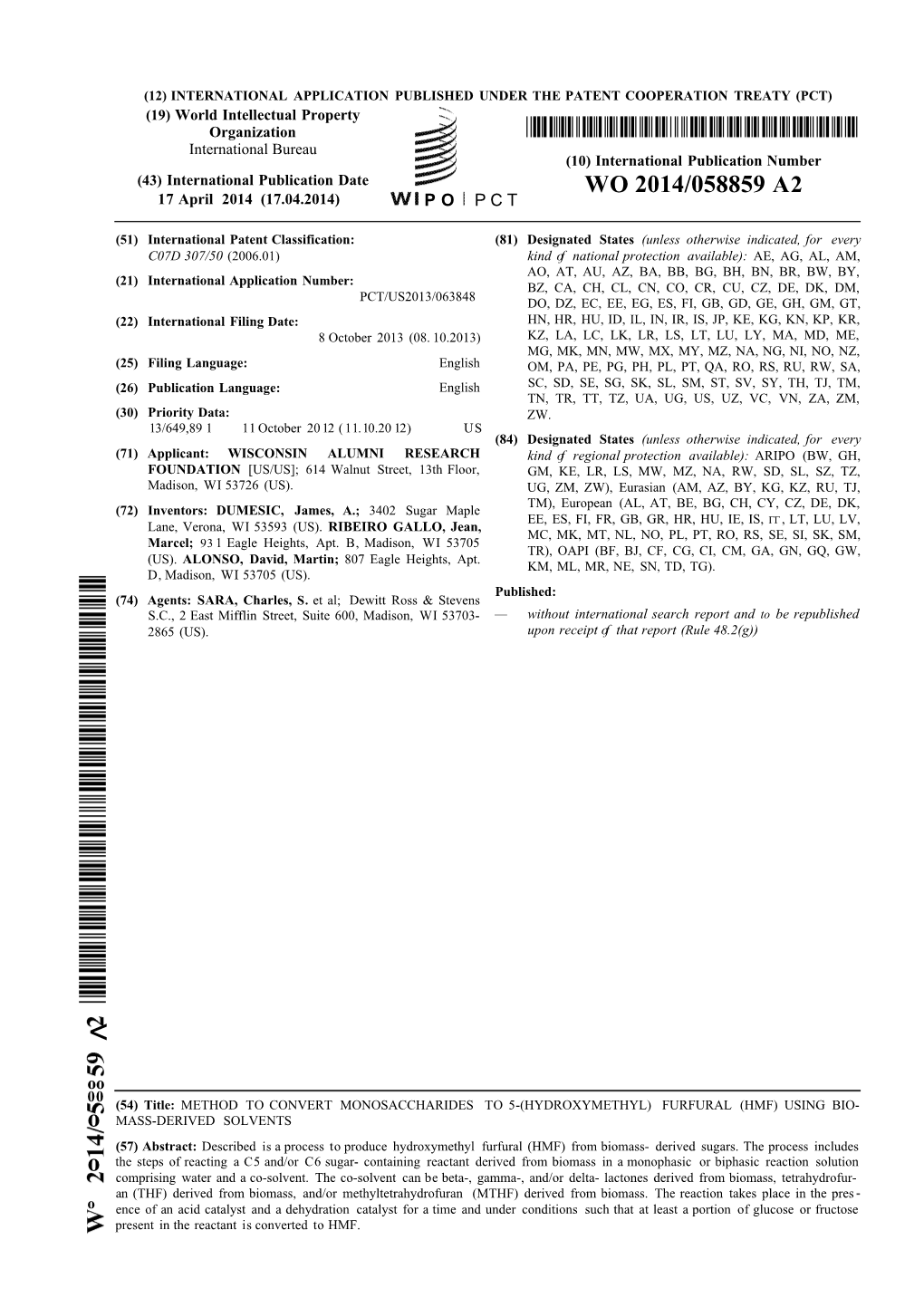 WO 2014/058859 A2 17 April 2014 (17.04.2014) P O P C T