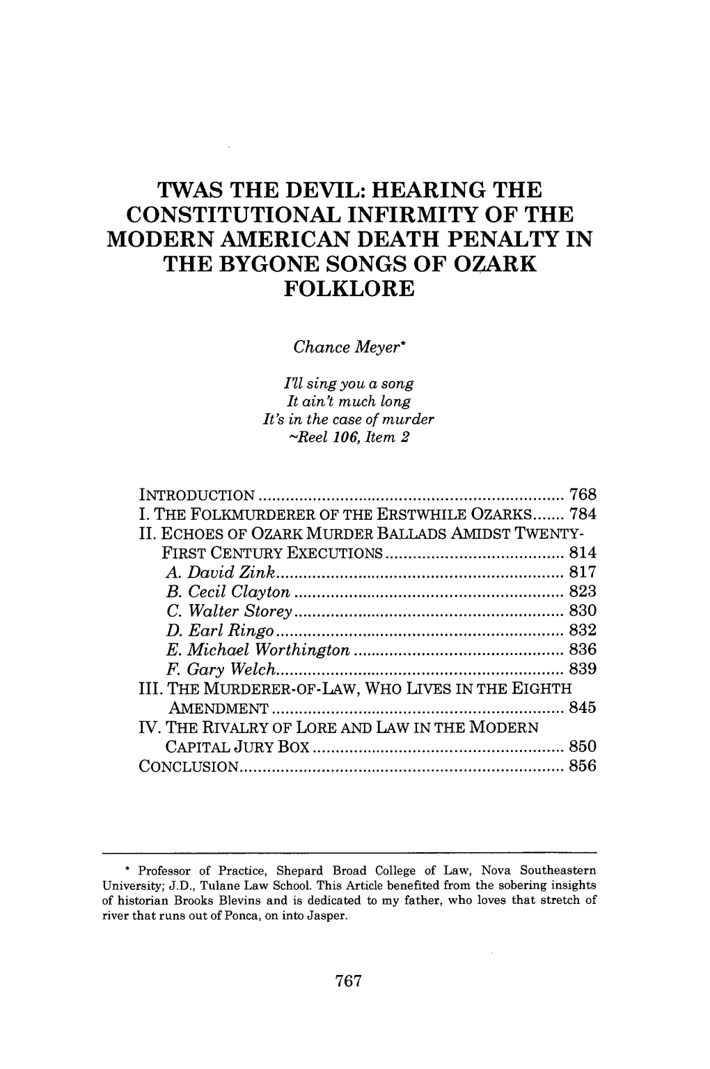 Twas the Devil: Hearing the Constitutional Infirmity of the Modern American Death Penalty in the Bygone Songs of Ozark Folklore