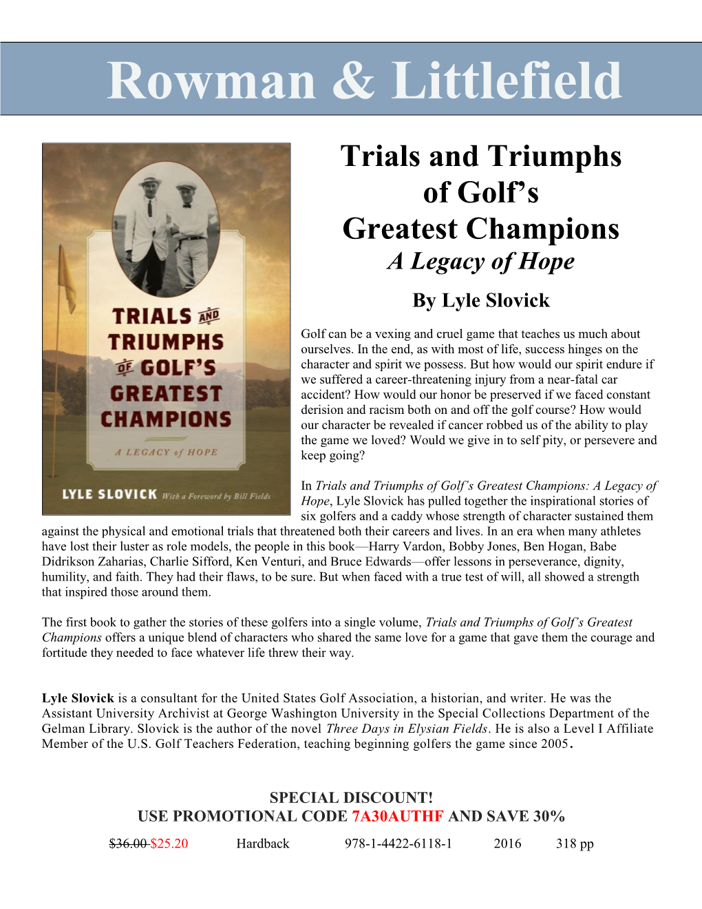 Rowman & Littlefield Trials and Triumphs of Golf's Greatest