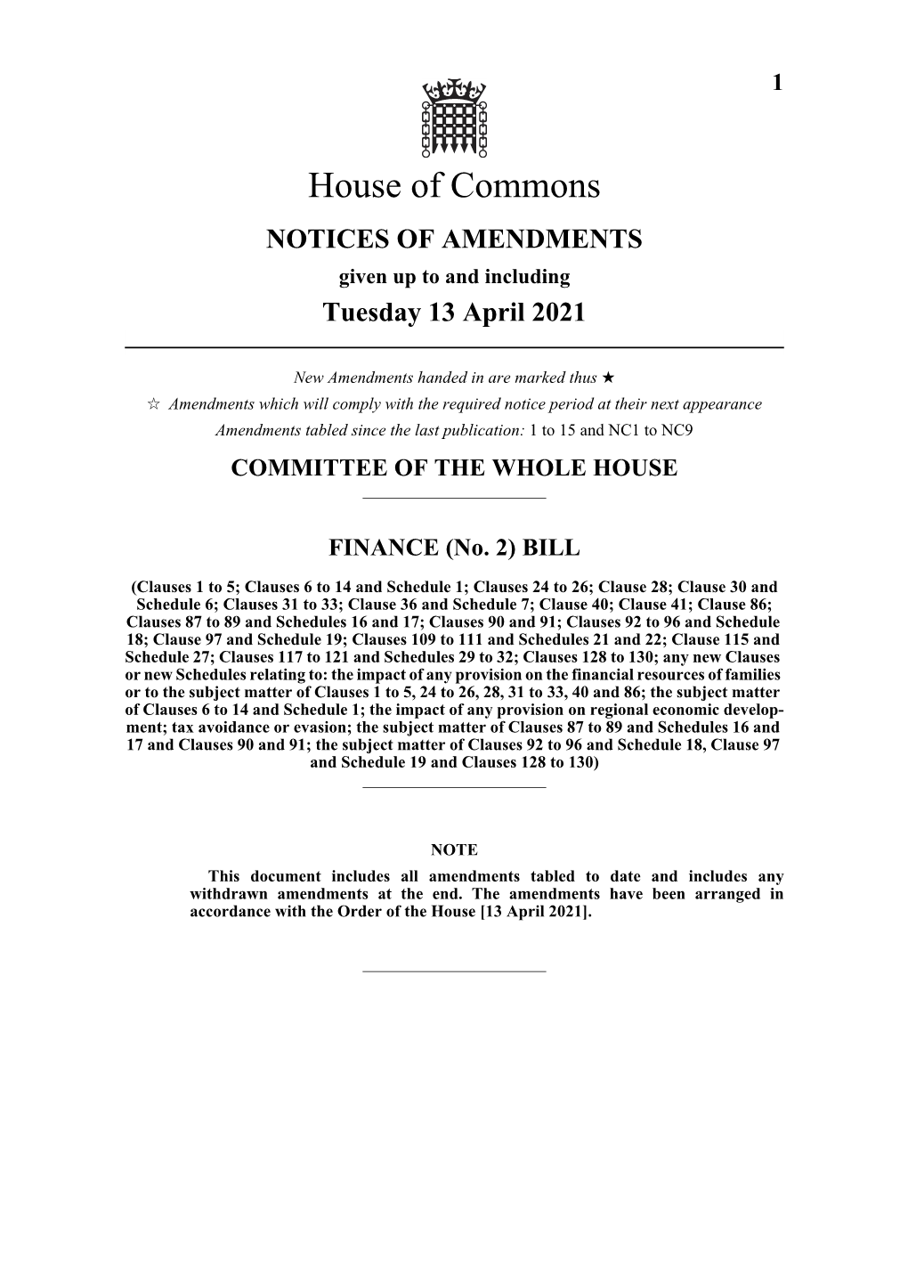 1 Notices of Amendments