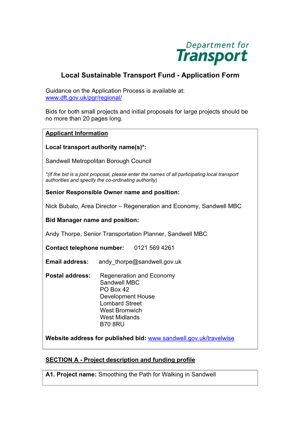 Local Sustainable Transport Fund - Application Form