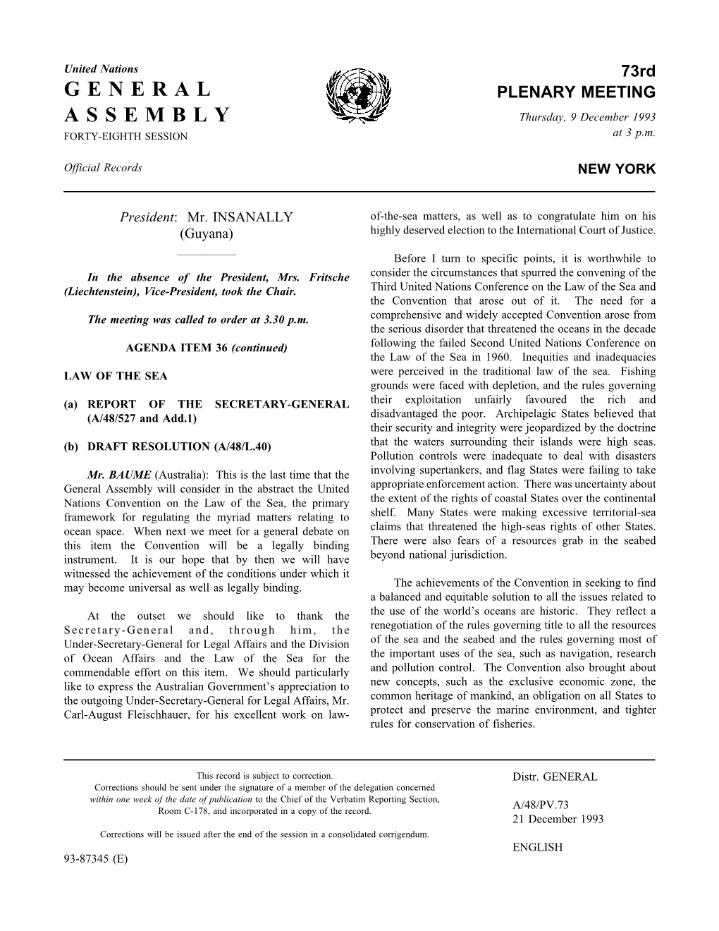 General Assembly Will Consider in the Abstract the United Appropriate Enforcement Action