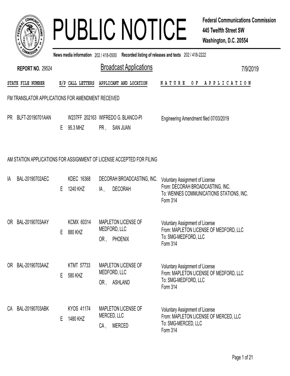 PUBLIC NOTICE Federal Communications Commission