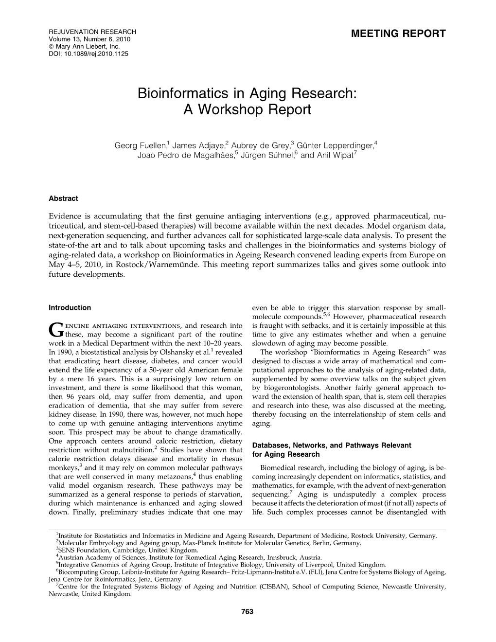 Bioinformatics in Aging Research: a Workshop Report