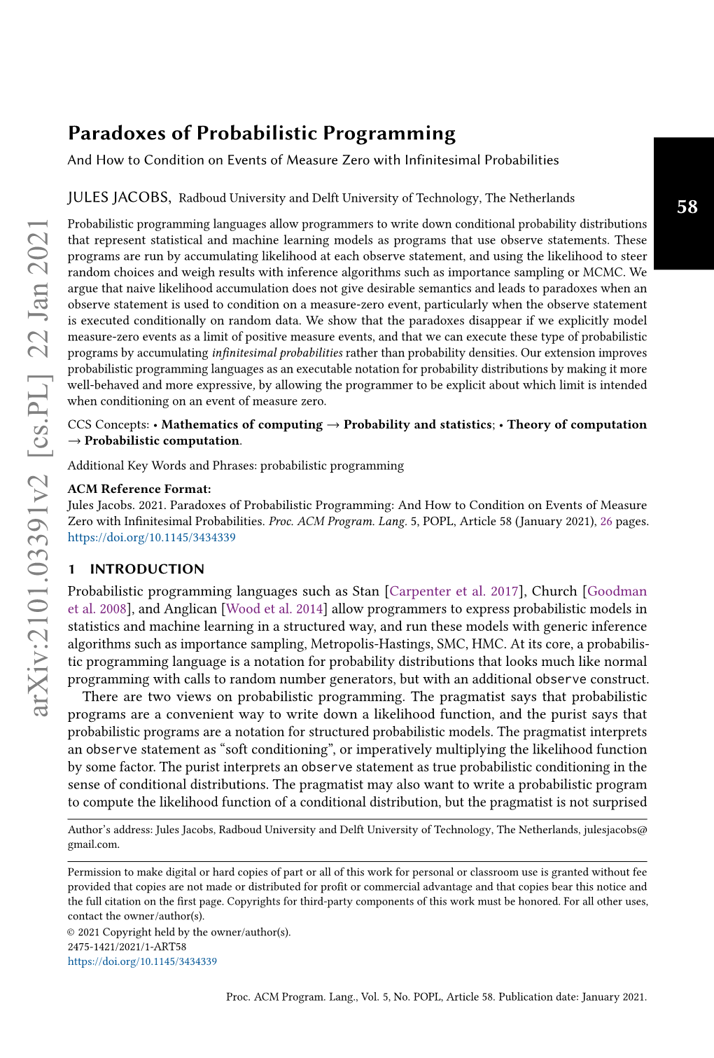 Paradoxes of Probabilistic Programming and How to Condition on Events of Measure Zero with Infinitesimal Probabilities