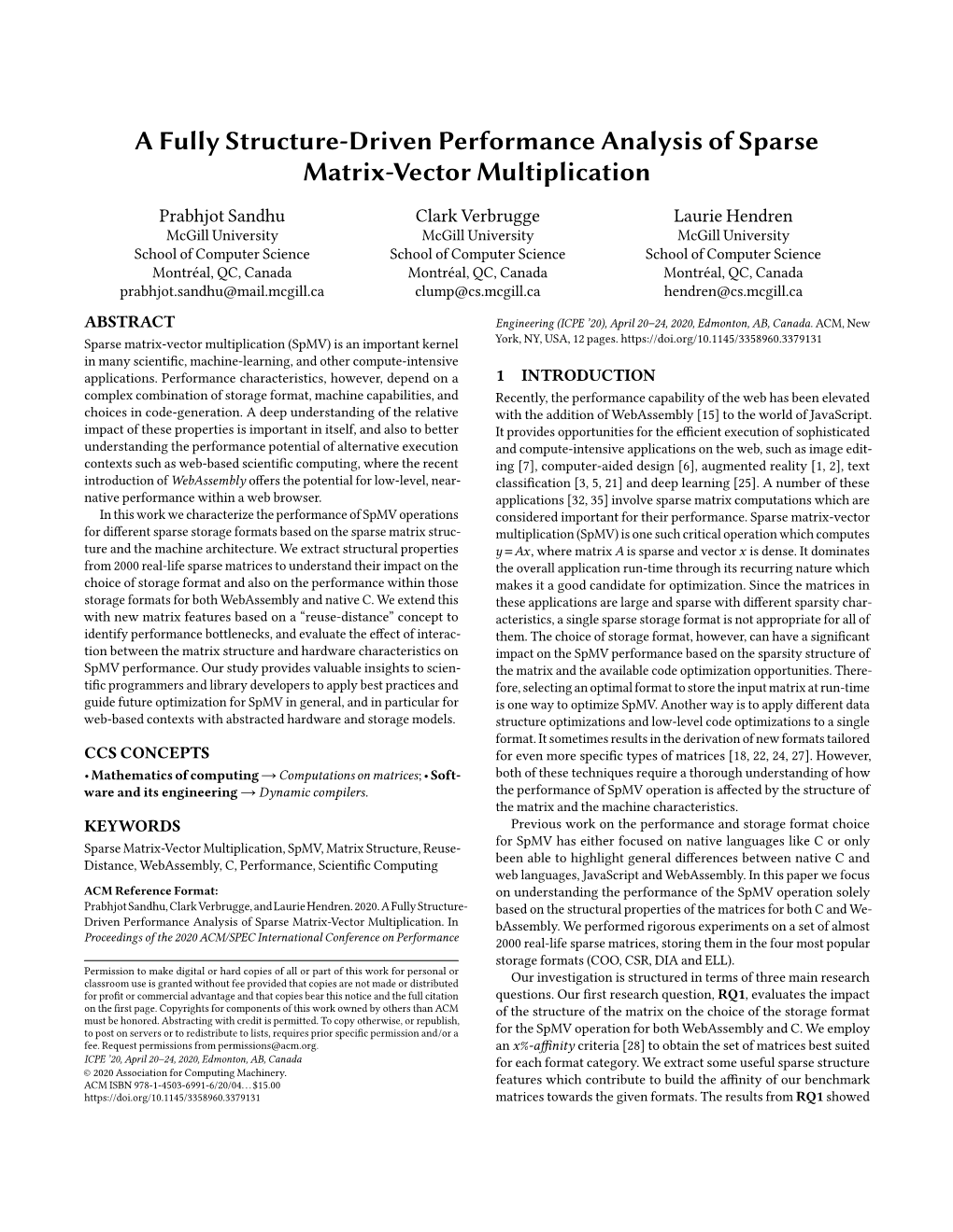 A Fully Structure-Driven Performance Analysis of Sparse Matrix-Vector Multiplication