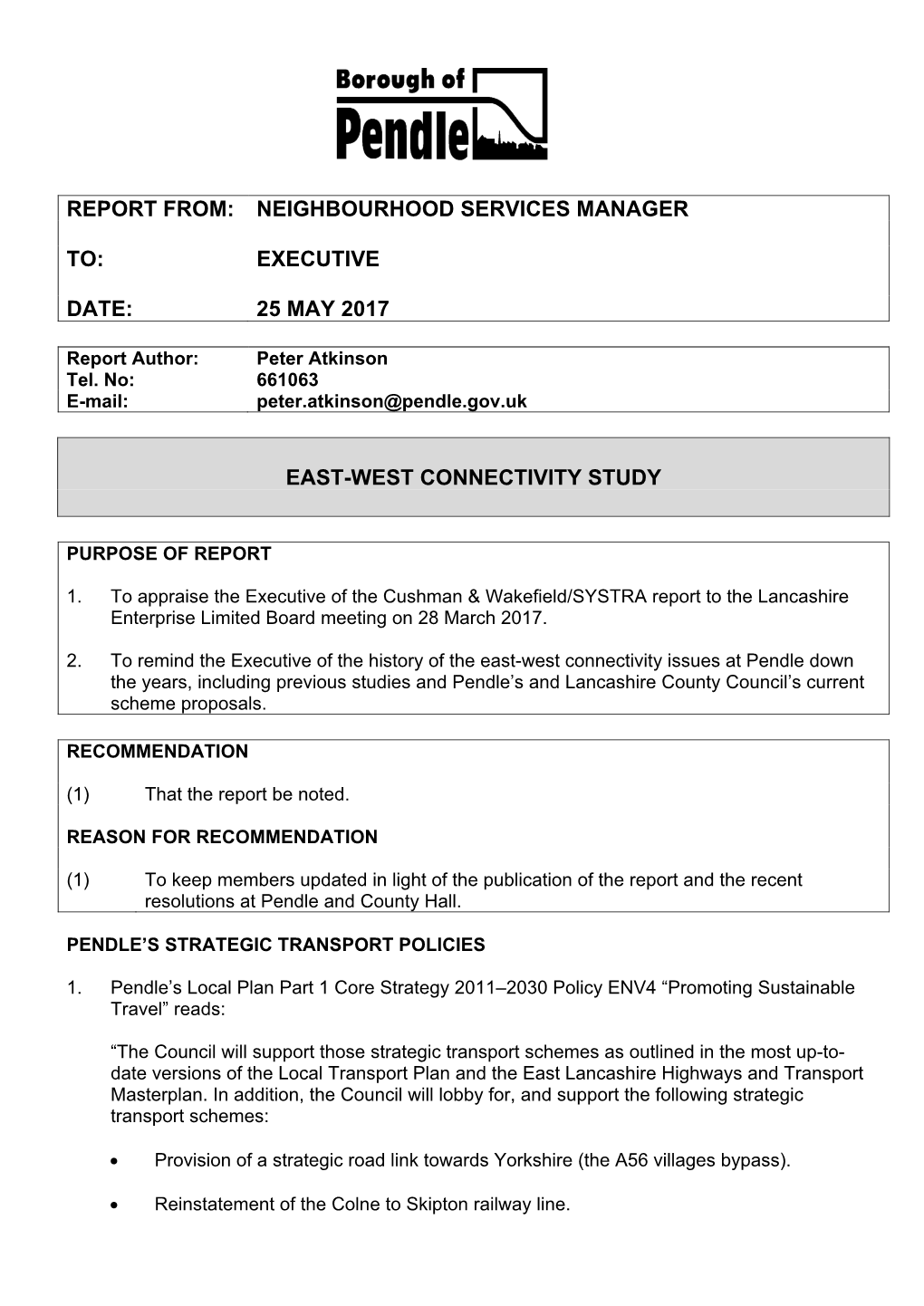 25 May 2017 East-West Connectivity Study