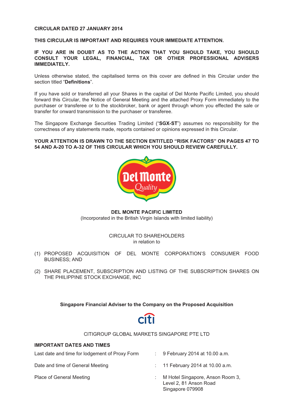 Circular Dated 27 January 2014