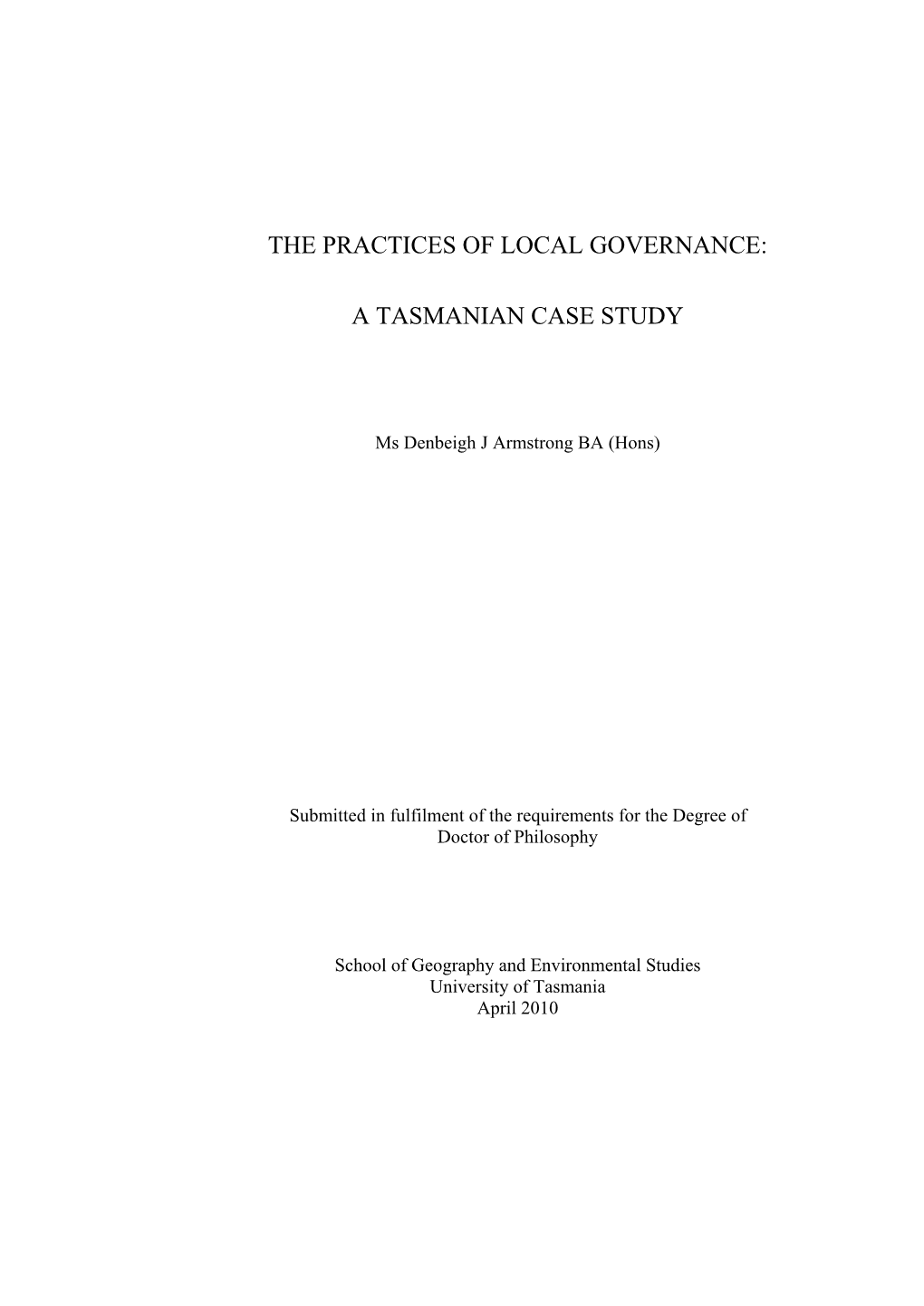 The Practices of Local Governance: a Tasmanian