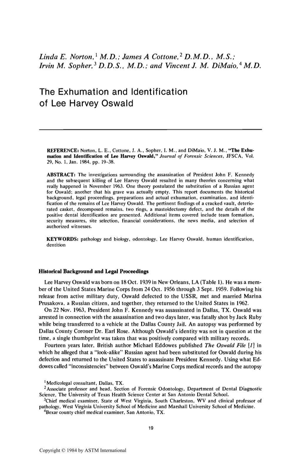 The Exhumation and Identification of Lee Harvey Oswald