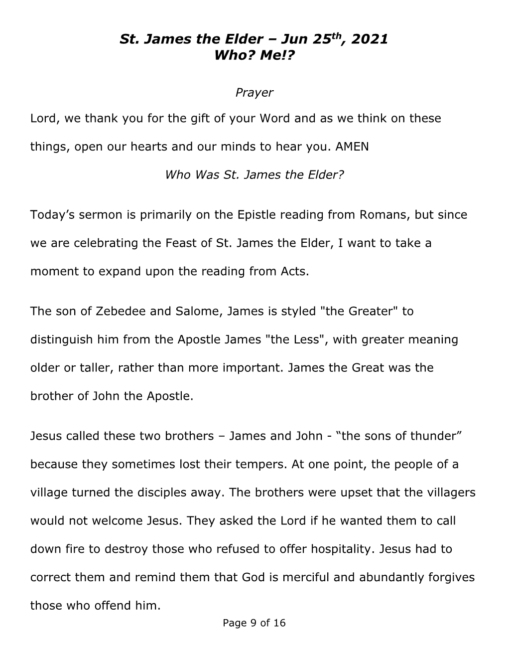 St. James the Elder – Jun 25Th, 2021 Who? Me!?