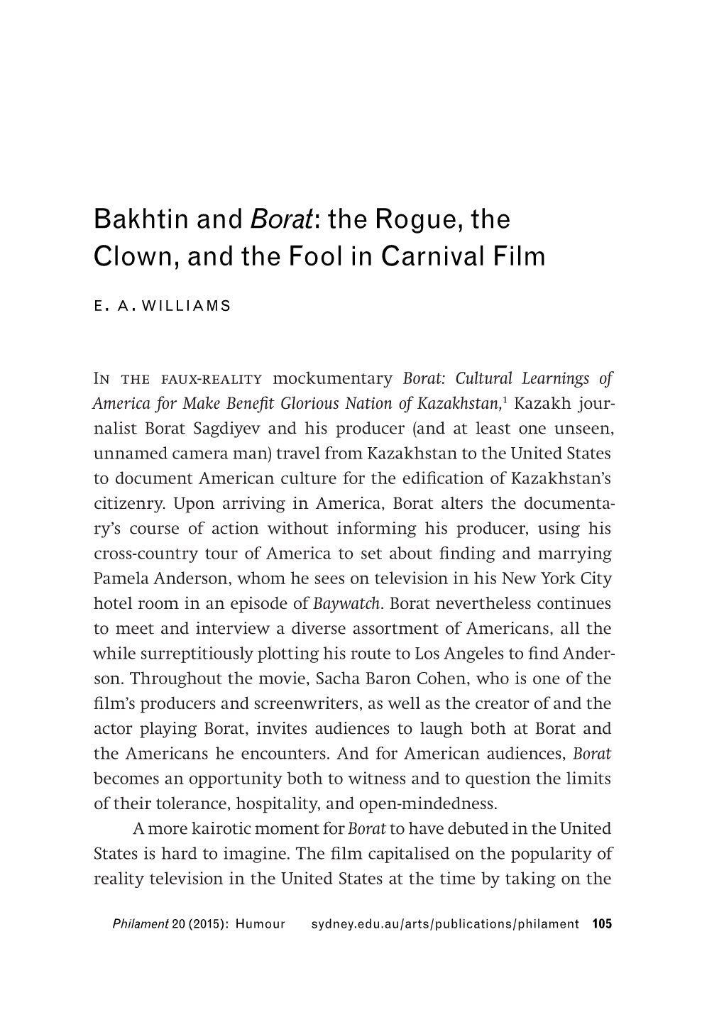 Bakhtin and Borat: the Rogue, the Clown, and the Fool in Carnival Film E