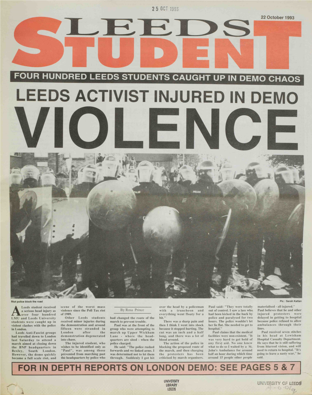 Leeds Activist Injured in Demo Olence
