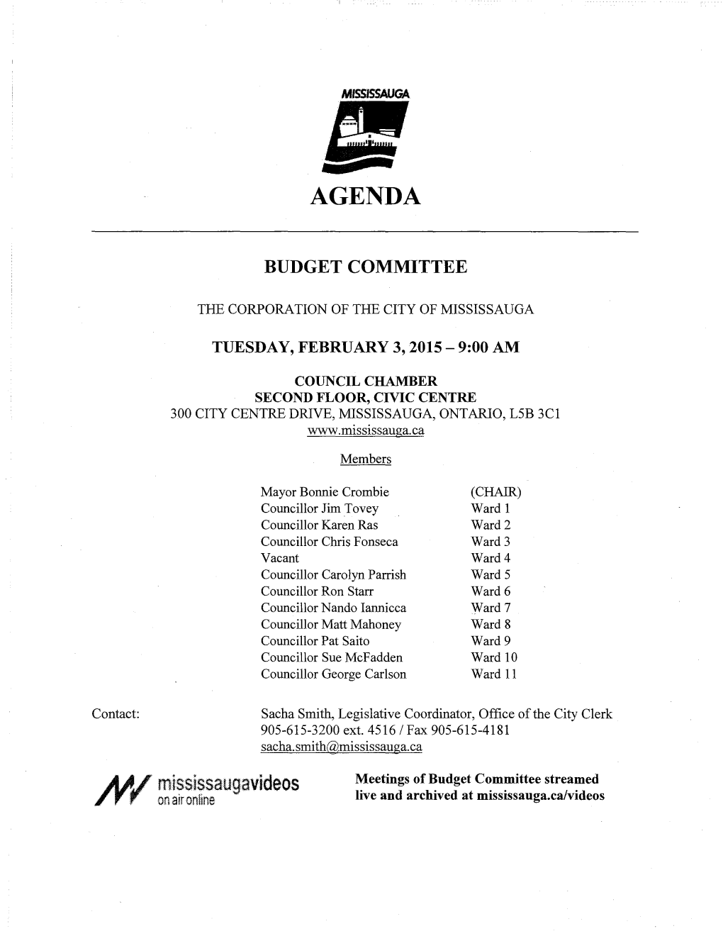 Budget Committee Agenda