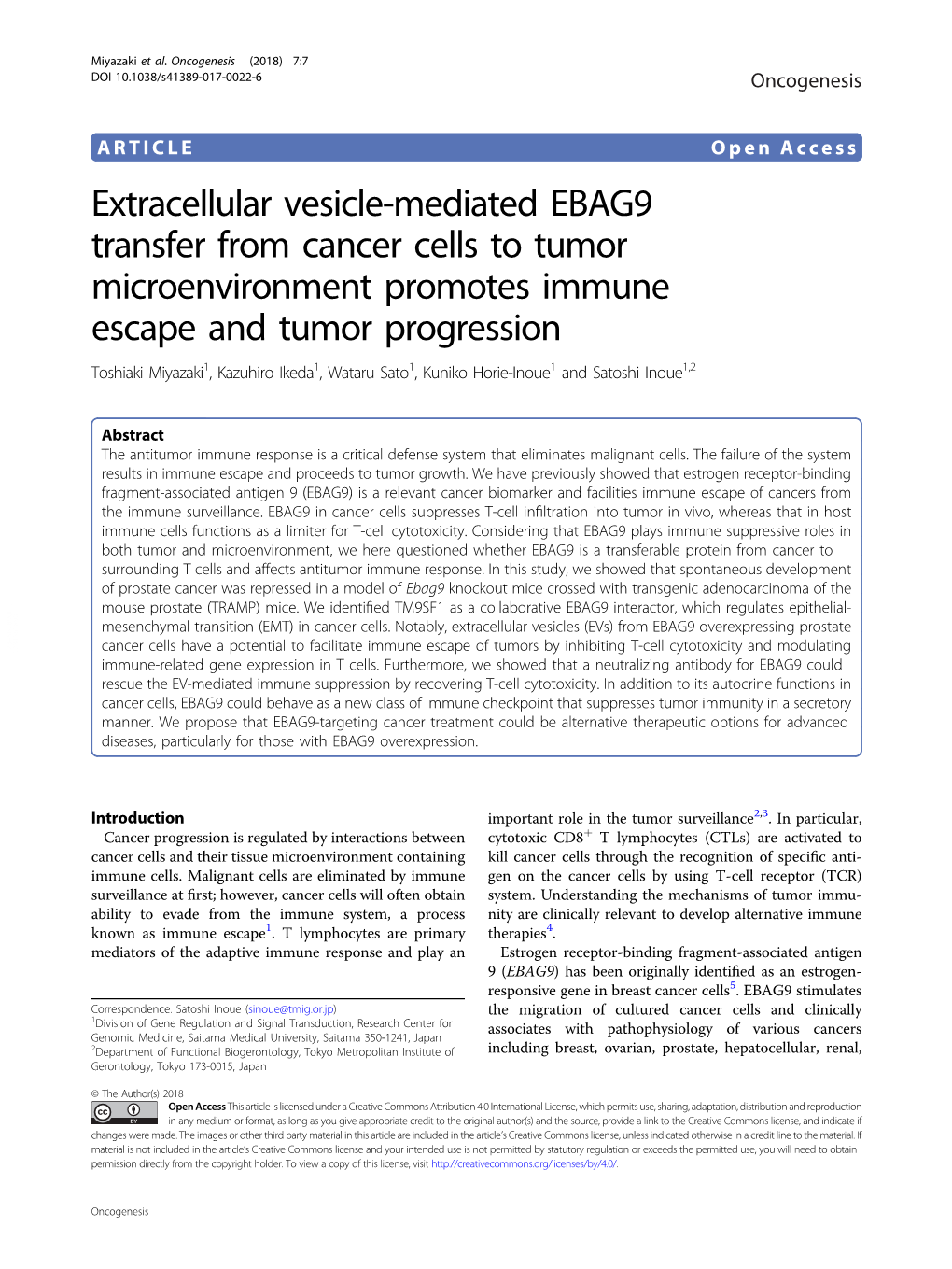 Extracellular Vesicle-Mediated EBAG9 Transfer from Cancer Cells to Tumor