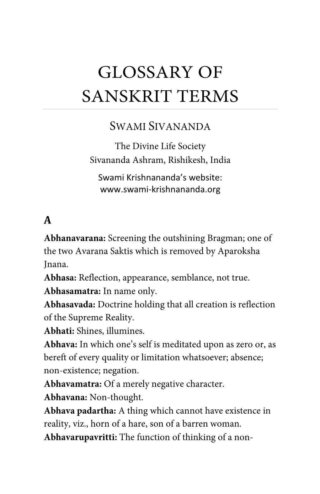 Glossary of Sanskrit Terms