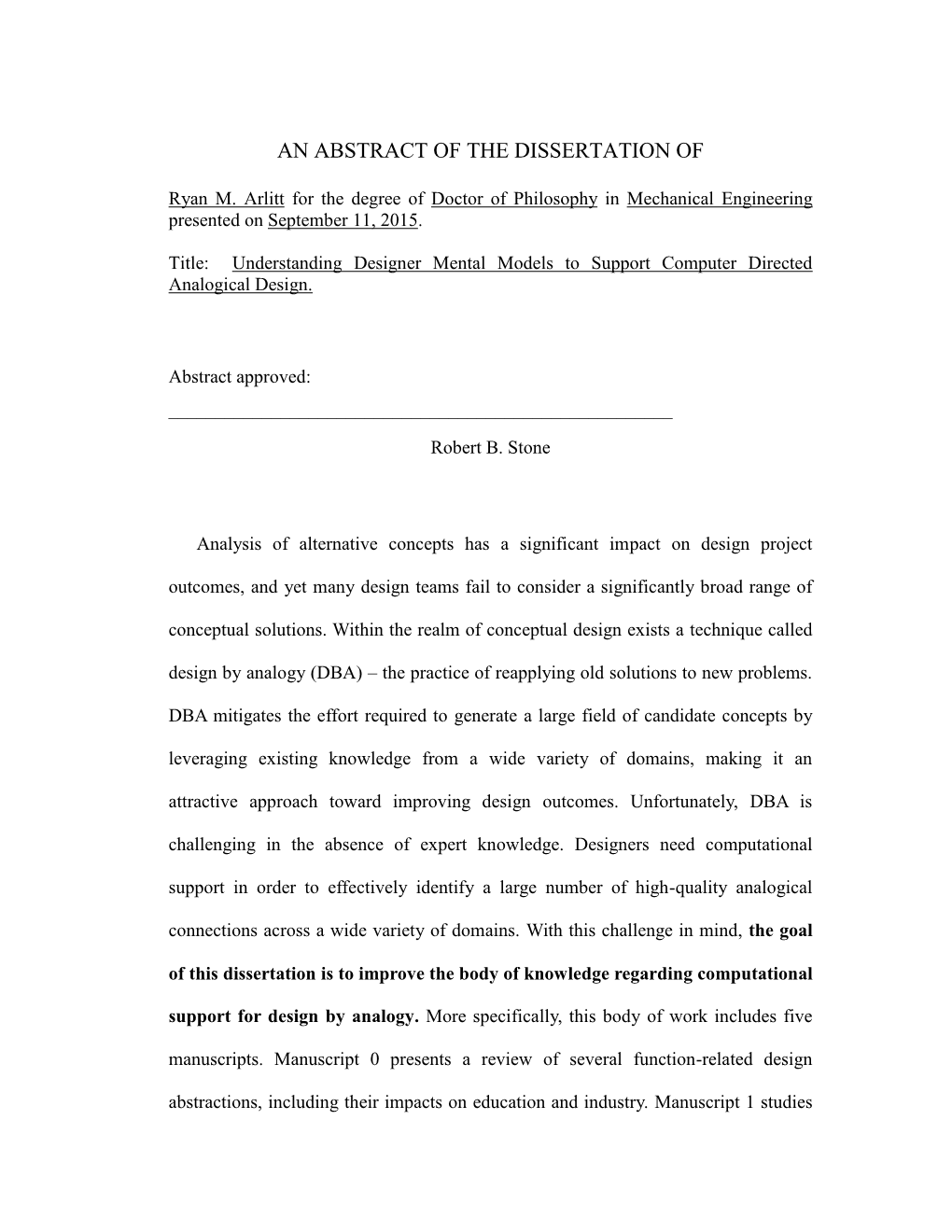 An Abstract of the Dissertation Of