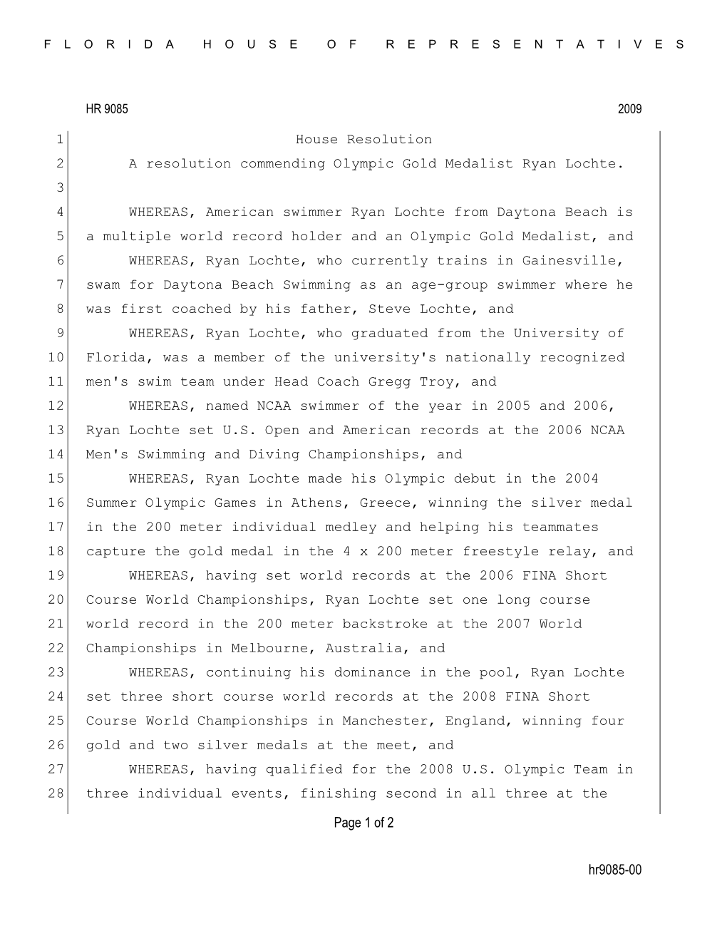 Hr9085-00 Page 1 of 2 House Resolution 1 A