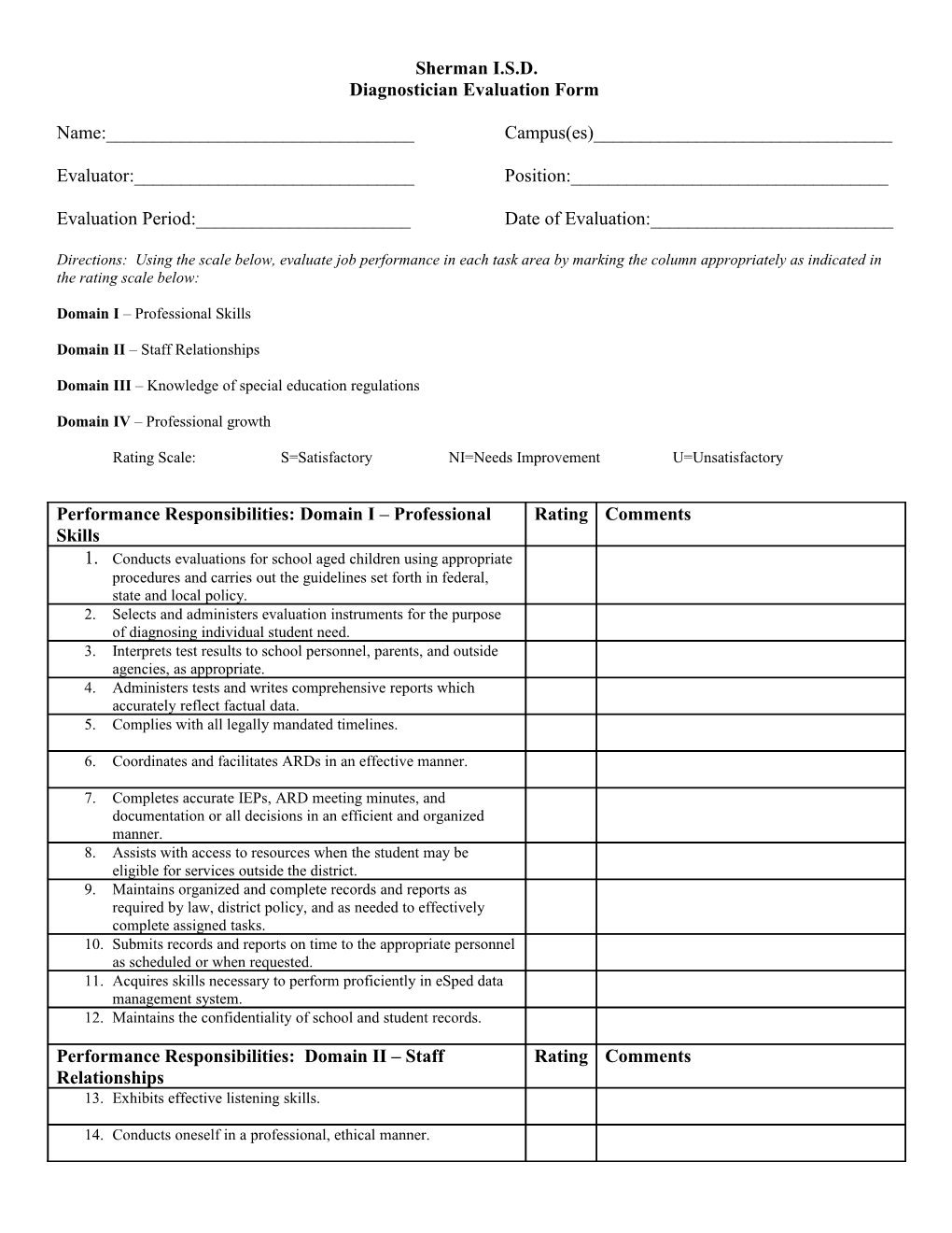 Diagnostician Evaluation Form