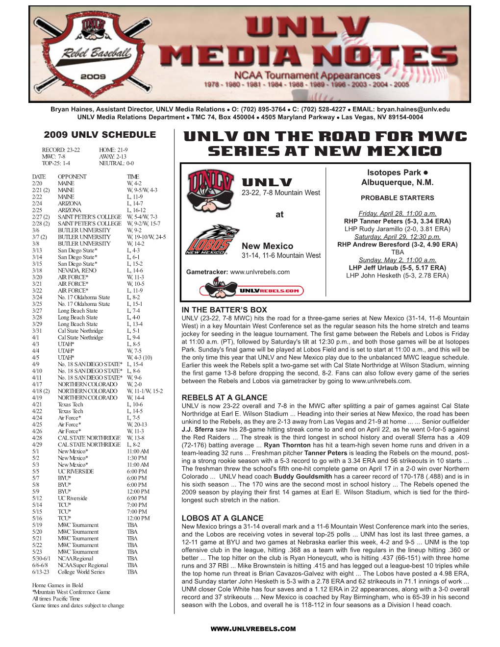 Unlv on the Road for Mwc Series at New Mexico
