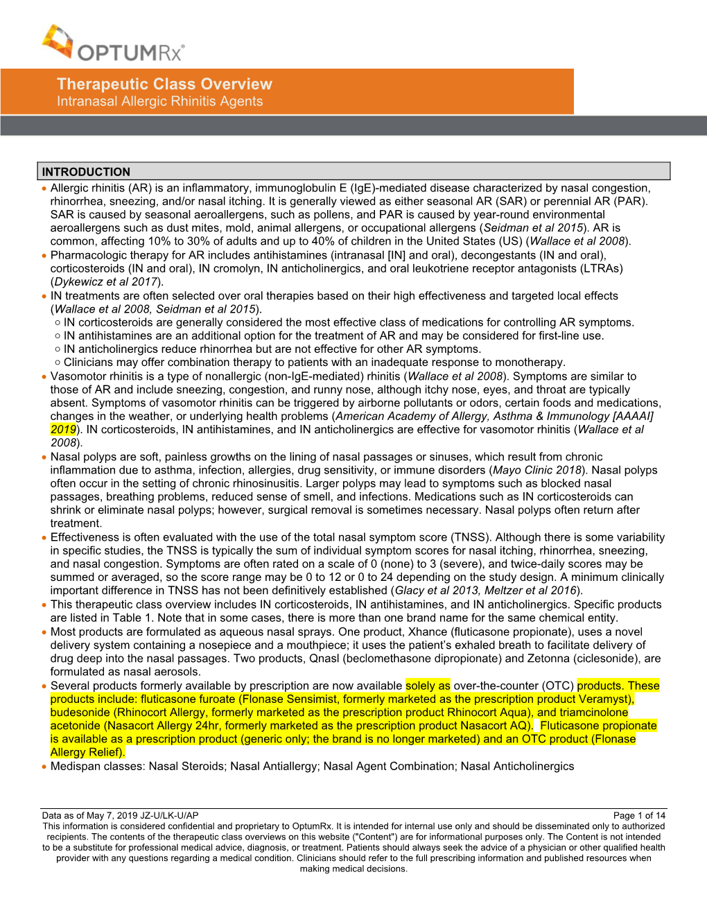 Intranasal Allergic Rhinitis Agents