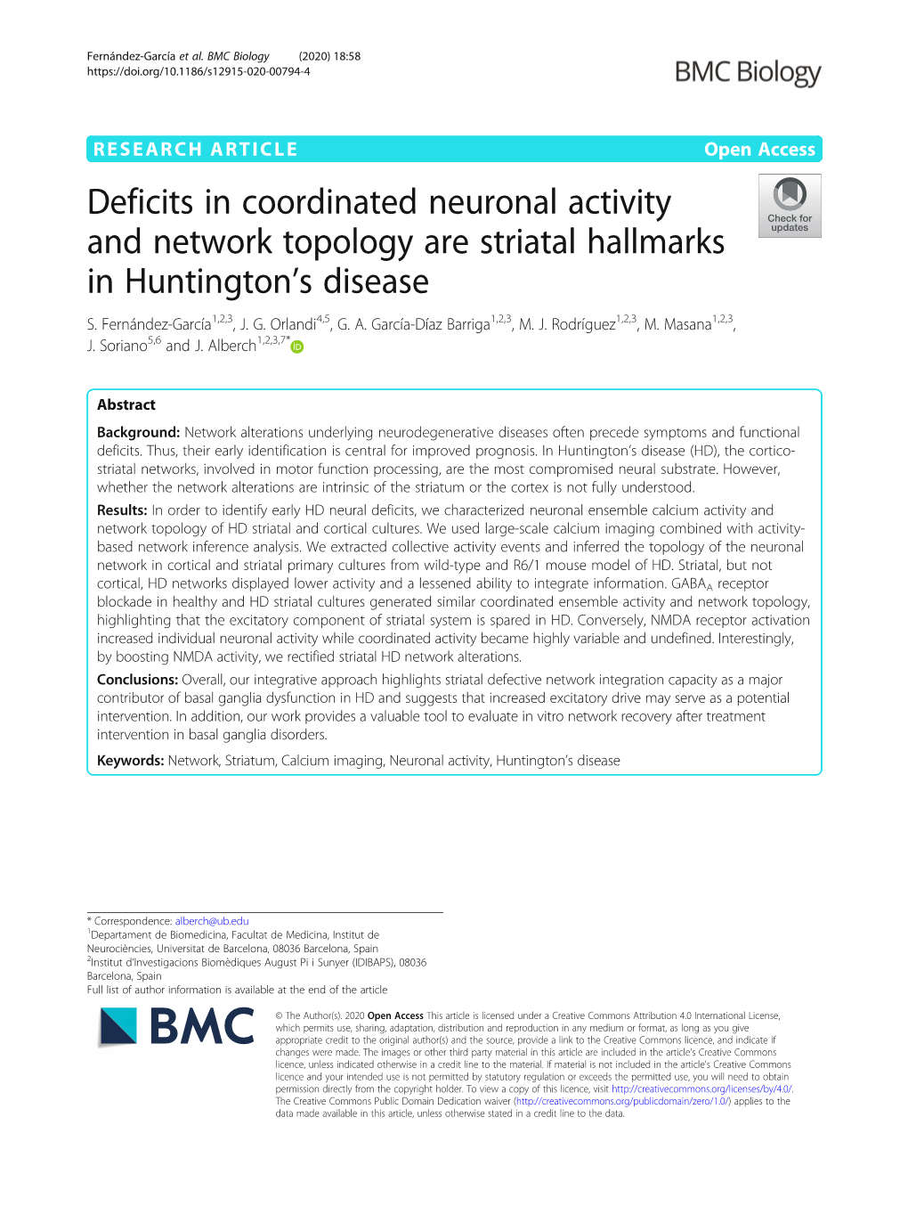 Deficits in Coordinated Neuronal Activity and Network Topology Are Striatal Hallmarks in Huntington's Disease