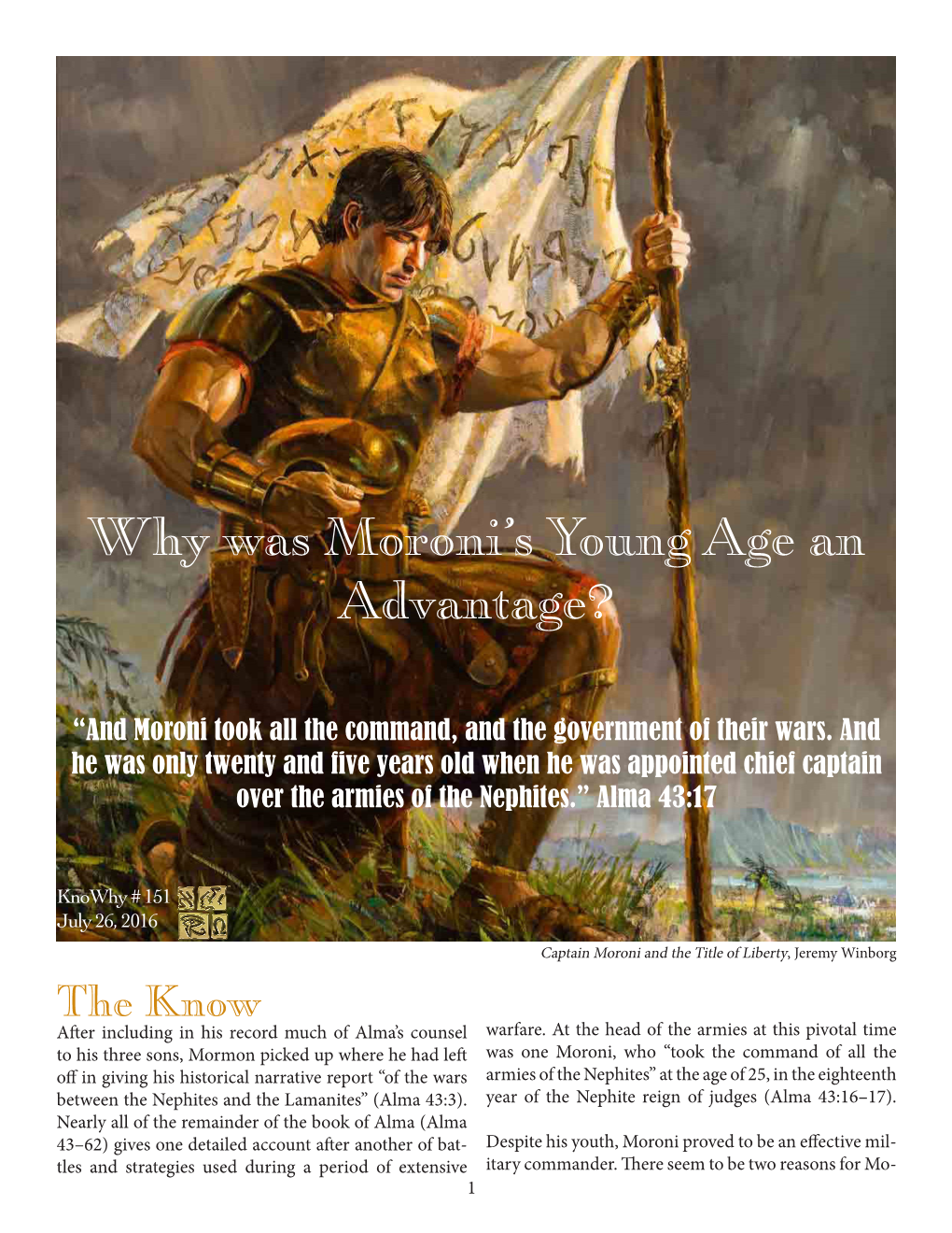 Why Was Moroni's Young Age an Advantage?