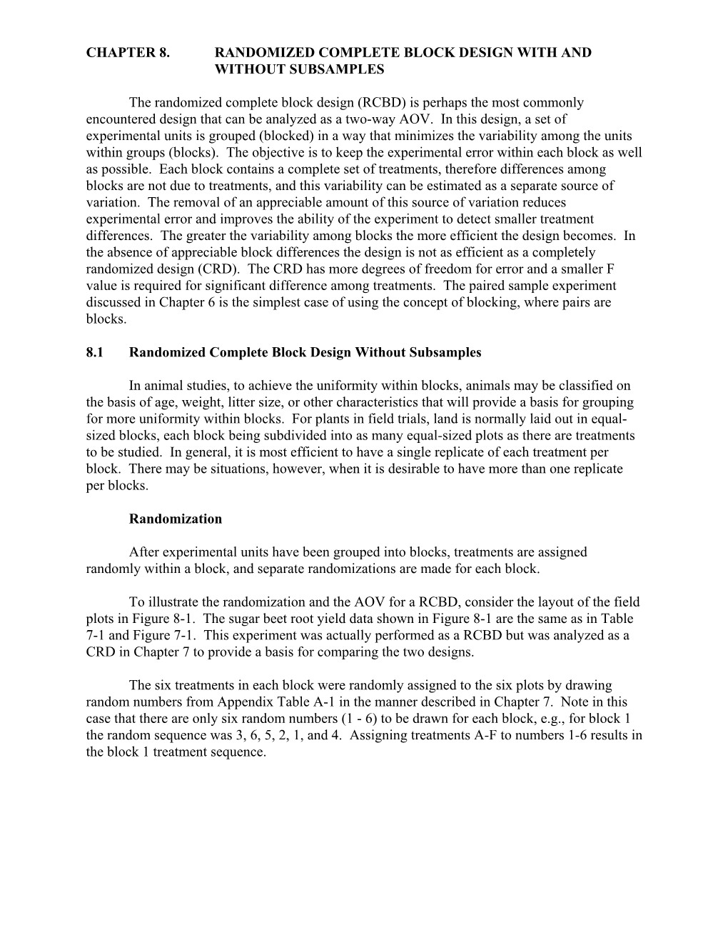 Chapter 8. Randomized Complete Block Design with and Without Subsamples