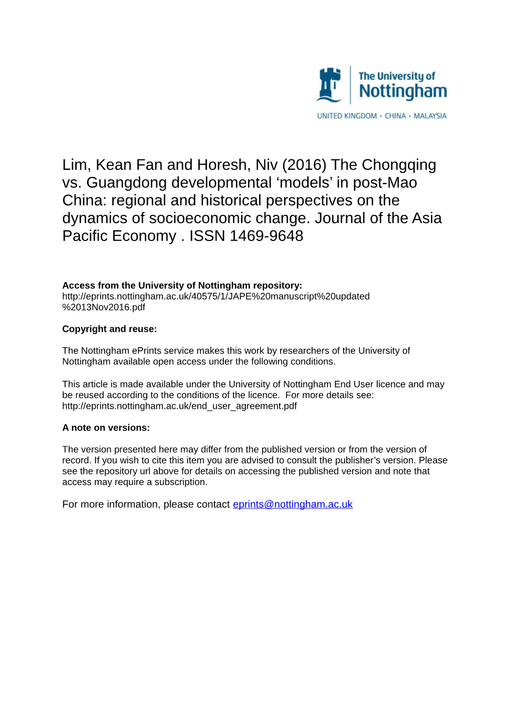 In Post-Mao China: Regional and Historical Perspectives on the Dynamics of Socioeconomic Change