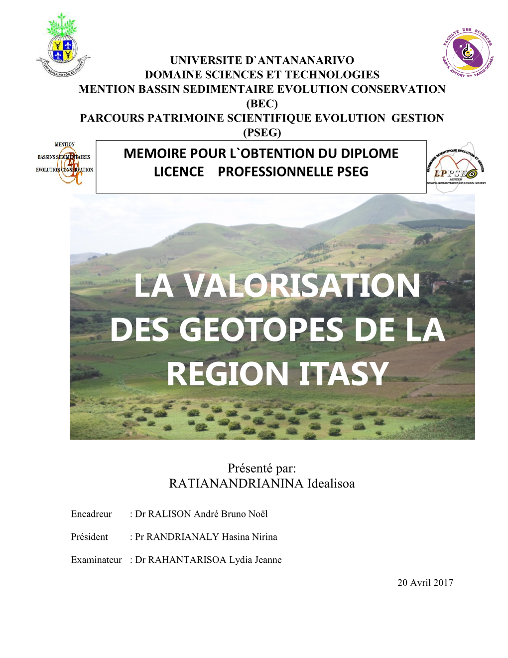 La Valorisation Des Geotopes De La Region Itasy »