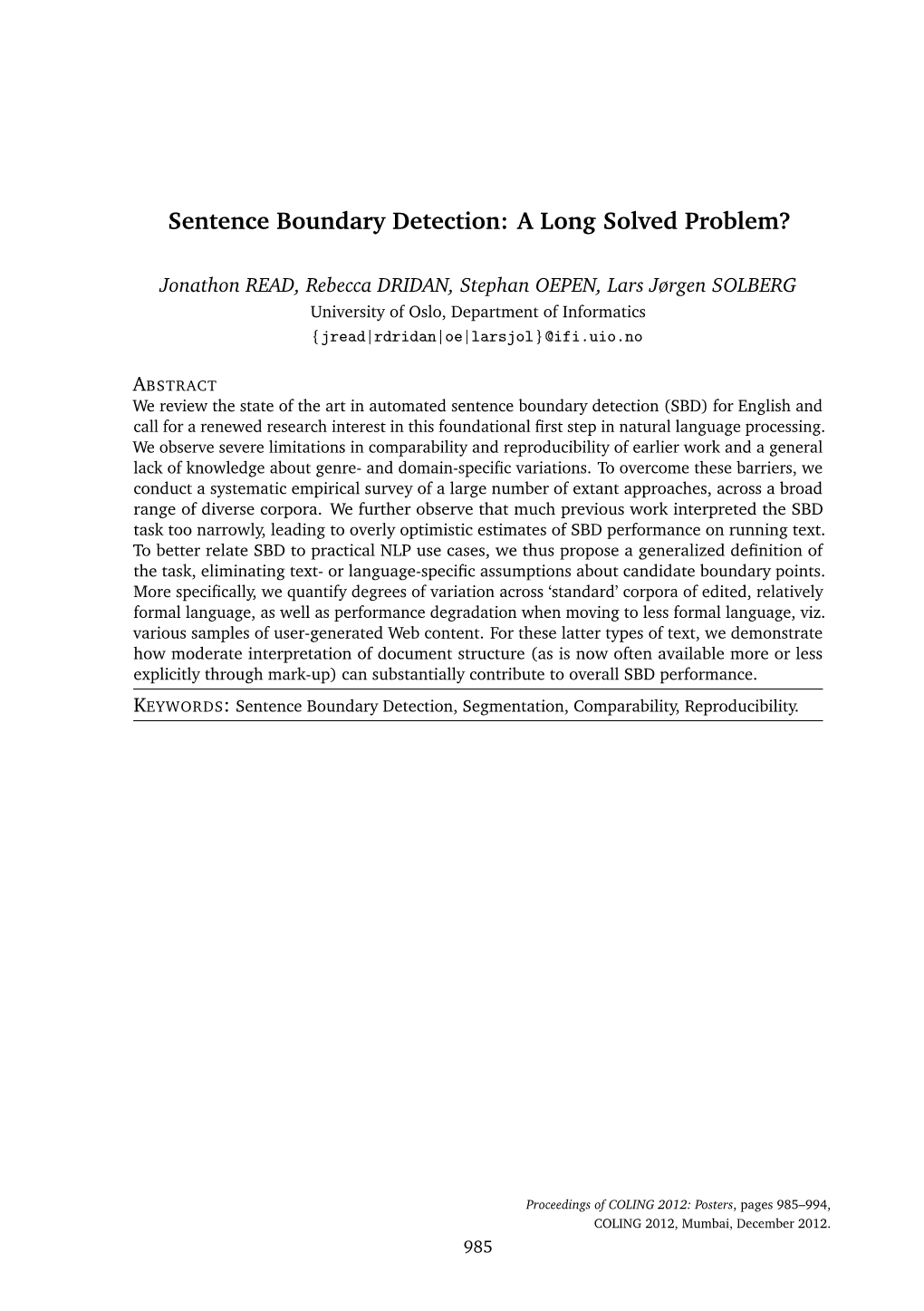 Sentence Boundary Detection: a Long Solved Problem?