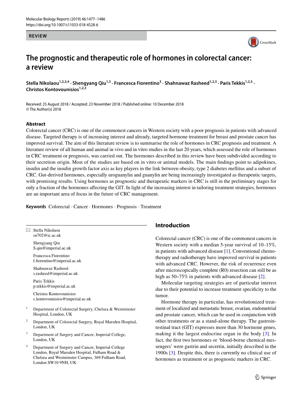 The Prognostic and Therapeutic Role of Hormones in Colorectal Cancer: a Review