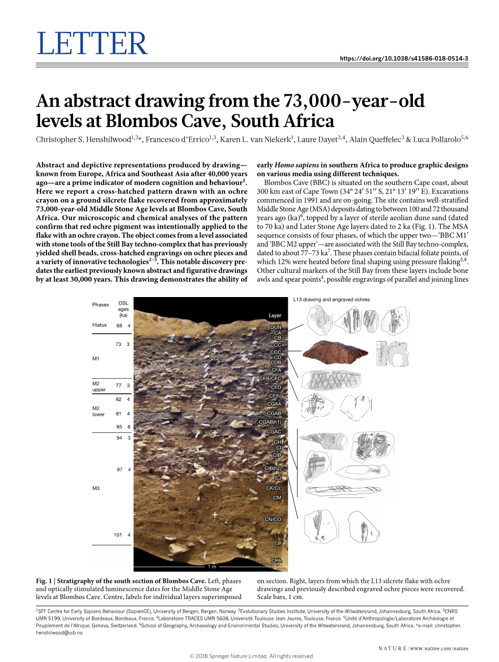 An Abstract Drawing from the 73,000-Year-Old Levels at Blombos Cave, South Africa Christopher S