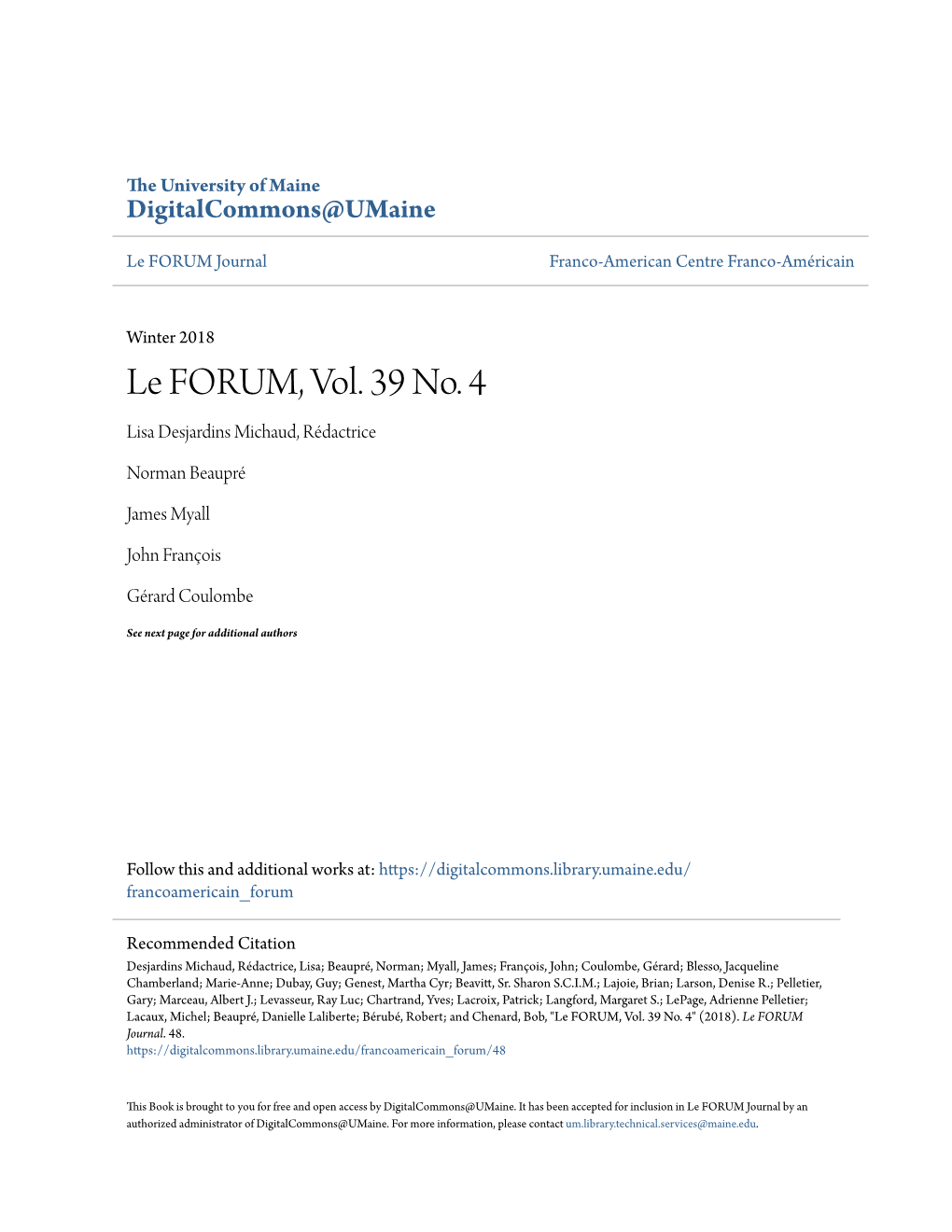 Le FORUM, Vol. 39 No. 4 Lisa Desjardins Michaud, Rédactrice